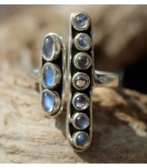 Bague argent bijoux ethnique pierres de lunes arc en ciel shantilight