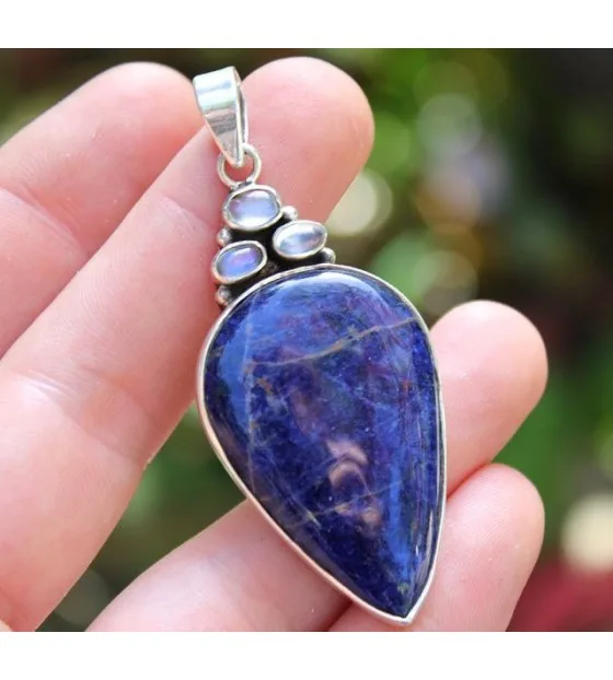 Bijoux indiens pendentif argent sodalite et pierre de lune shantilight Bijoux indiens pendentif argent sodalite et pierre de lune shantilight