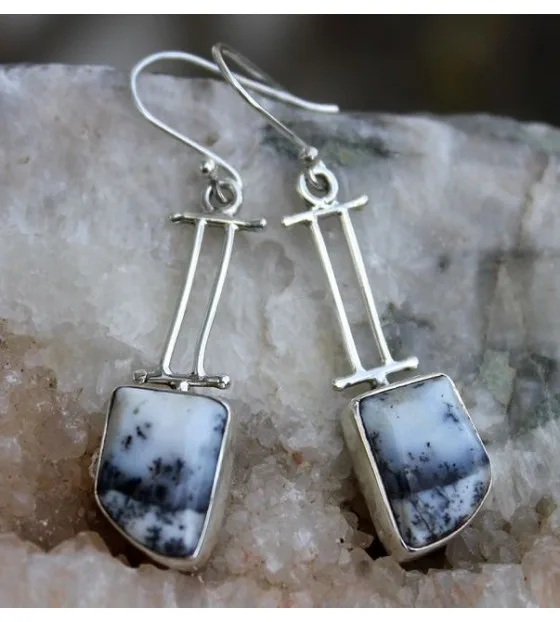 Boucles d'oreilles argent pierres naturelles agate dendritique shantilight Boucles d'oreilles argent pierres naturelles agate dendritique shantilight