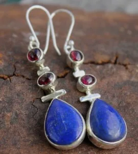 Boucles d'oreilles argent grenat lapis lazuli