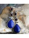 Boucles d'oreilles argent grenat lapis lazuli