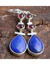 Boucles d'oreilles argent grenat lapis lazuli