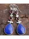 Boucles d'oreilles argent grenat lapis lazuli