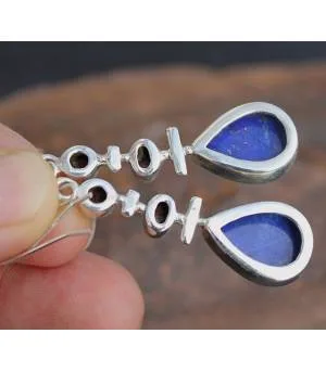 Boucles d'oreilles argent grenat lapis lazuli