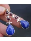 Boucles d'oreilles argent grenat lapis lazuli