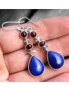 Boucles d'oreilles argent grenat lapis lazuli
