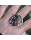 Bague argent ethnique quartz rutilé grenat
