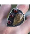 Bague argent ethnique quartz rutilé grenat