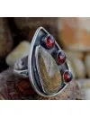Bague argent ethnique quartz rutilé grenat
