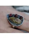 Bague argent ethnique quartz rutilé grenat