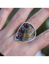 Bague argent ethnique quartz rutilé grenat
