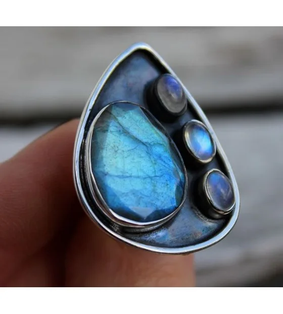 Bague argent pierres naturelles lapbradorite péristérite Shantilight Bague argent pierres naturelles lapbradorite péristérite Shantilight
