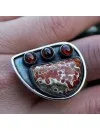 Bijoux ethnique bague argent oxydé pierres jaspe rouge et grenat shantilight