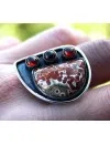 Bijoux ethnique bague argent oxydé pierres jaspe rouge et grenat shantilight