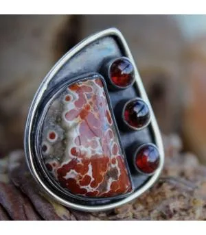 Bijoux argent bague ethnique pierres naturelles rouge shantilight
