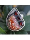 Bijoux ethnique bague argent oxydé pierres jaspe rouge et grenat shantilight
