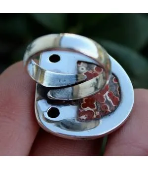 Bijoux ethnique bague argent oxydé pierres jaspe rouge et grenat shantilight