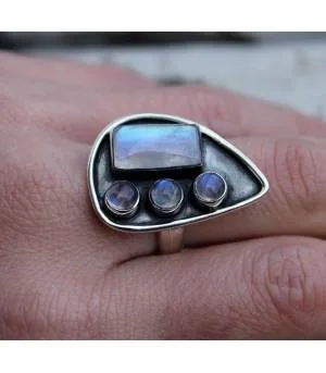 Bijoux ethnique bague argent pierre de lune Shantilight