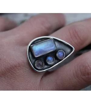 Bijoux ethnique bague argent pierre de lune Shantilight