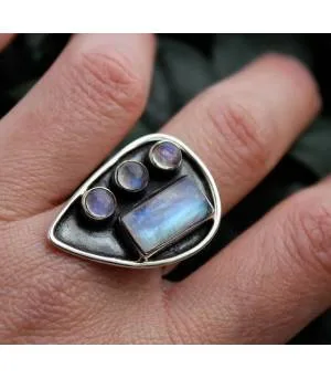 Bijoux ethnique bague argent pierre de lune Shantilight