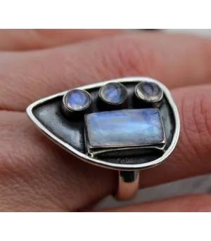 Bijoux ethnique bague argent pierre de lune Shantilight