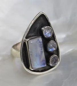 Bijoux ethnique bague argent pierre de lune Shantilight