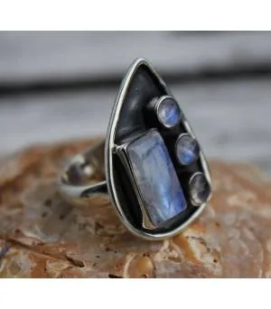 Bijoux ethnique bague argent pierre de lune Shantilight