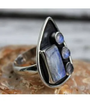 Bijoux ethnique bague argent pierre de lune Shantilight