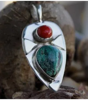 Pendentif argent bijoux ethnique homme femme turquoise corail shantilight
