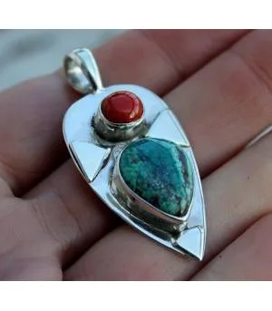 Pendentif argent bijoux ethnique homme femme turquoise corail shantilight