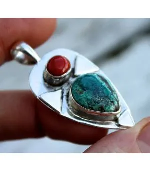 Pendentif argent bijoux ethnique homme femme turquoise corail shantilight