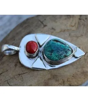 Pendentif argent bijoux ethnique homme femme turquoise corail shantilight