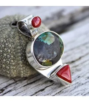 Pendentif ethnique argent turquoise corail