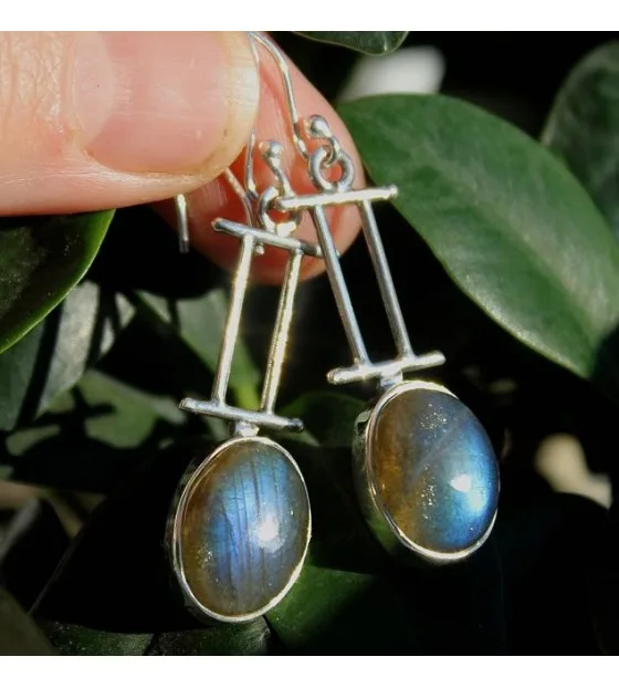 Bijoux argent boucles ethnique pierre de labradorite Bijoux argent boucles ethnique pierre de labradorite