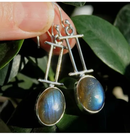 Bijoux argent boucles ethnique pierre de labradorite