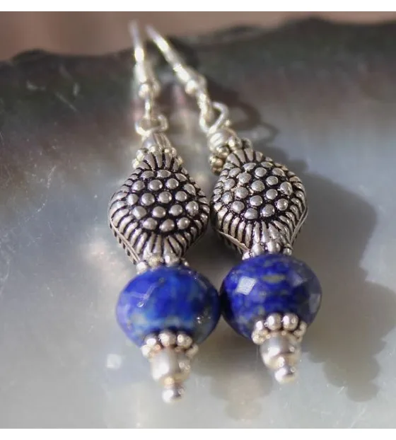 Boucles d'oreilles ethniques argent lapis lazuli shantilight Boucles d'oreilles ethniques argent lapis lazuli shantilight