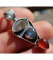 Pendentif tribal argent 925 oxydé trio de pierres labradorite et goutte cornaline