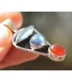 Pendentif tribal argent 925 oxydé trio de pierres labradorite et goutte cornaline