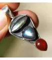 Pendentif tribal argent 925 oxydé trio de pierres labradorite et goutte cornaline