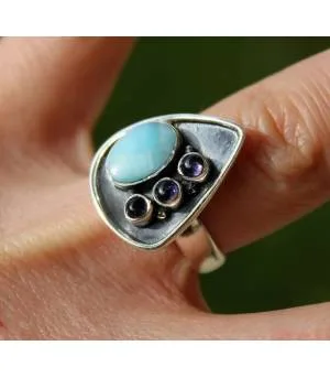 Bague argent pierres larimar et améthyste