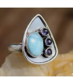 Bague argent pierres larimar et améthyste