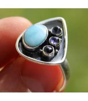 Bague argent pierres larimar et améthyste