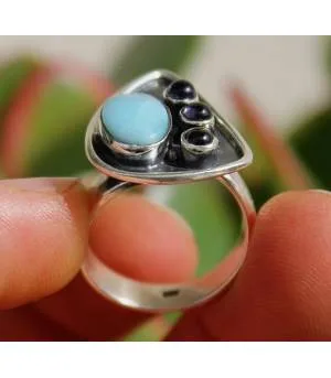Bague argent pierres larimar et améthyste