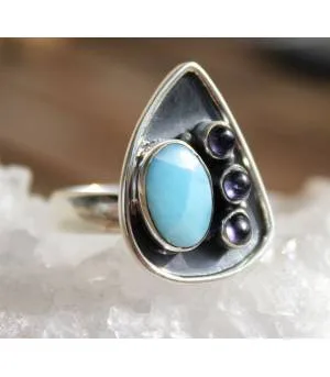 Bague argent pierres larimar et améthyste