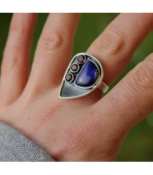Bague argent pierres naturelles lapis lazuli et grenat