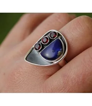 Bague argent pierres naturelles lapis lazuli et grenat