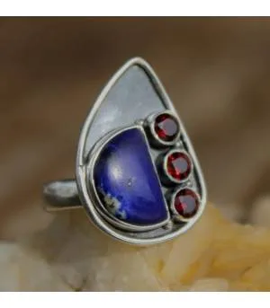 Bague argent pierres naturelles lapis lazuli et grenat