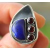 Bague argent oxydé pierres naturelles lapis lazuli et grenat Shantilight