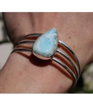 Bracelet argent joncs bijoux chic pierre naturelle larimar Shantilight