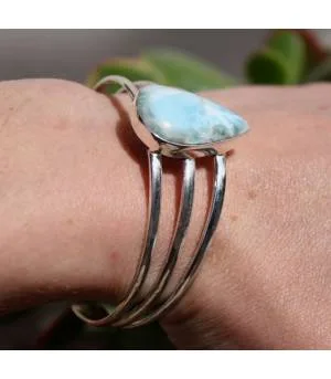 Bracelet argent joncs bijoux chic pierre naturelle larimar Shantilight